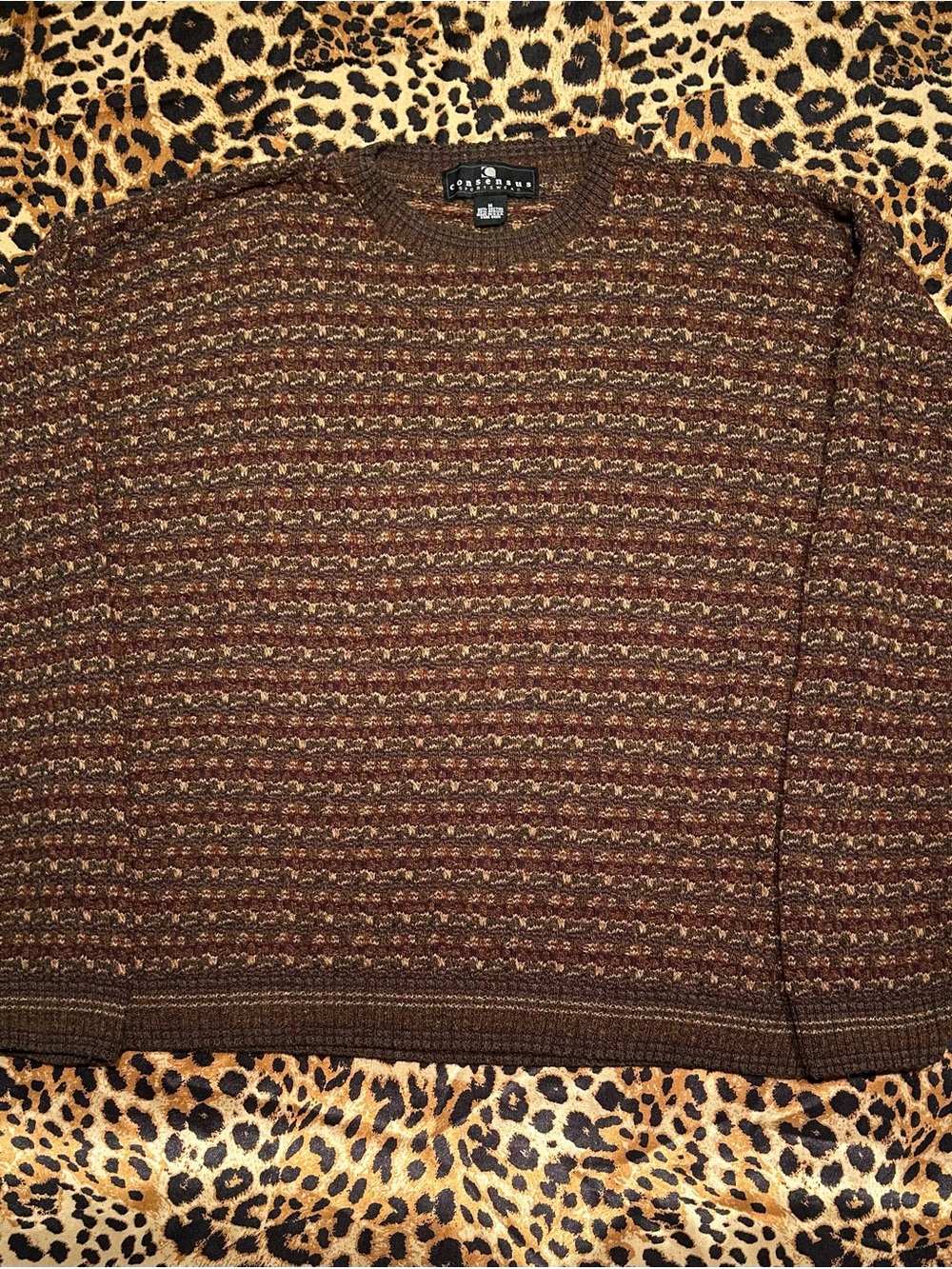 Vintage 90s Consensus Sportswear Brown Textured Knit Crewneck Sweater